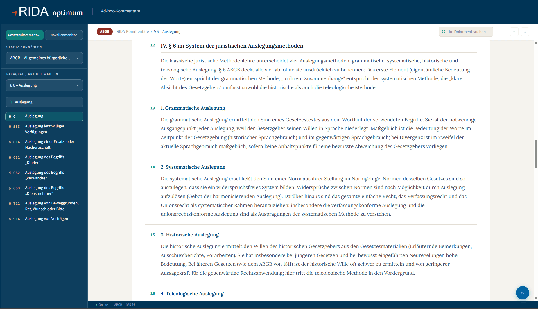 RIDA Ad-hoc-Kommentare: Kommentierung zu § 6 ABGB mit Erläuterung der Auslegungsmethoden